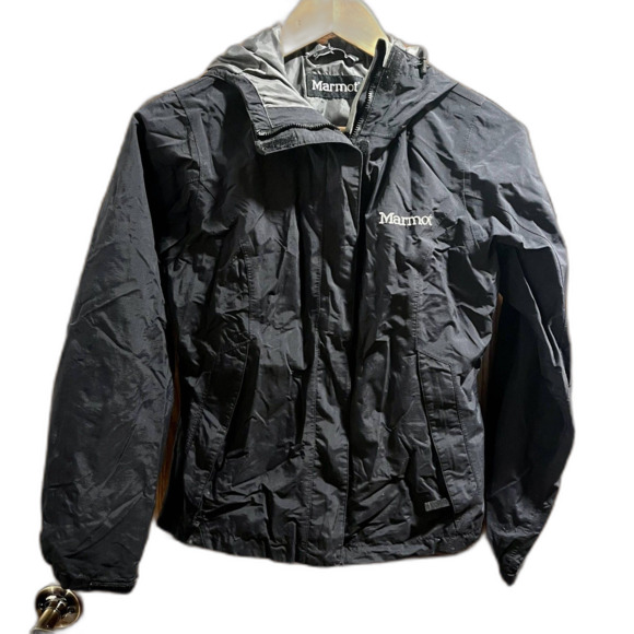 Marmot Black Jacket Hooded Softshell Lightweight Windbreaker Hiking women's XS - Picture 1 of 9